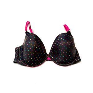 Victoria's Secret Demi-Bust Black Pink Multicolored Polka Dot Bra 36DD